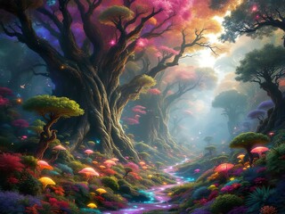 Bioluminescent Alien Forest at Night