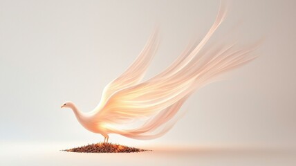 Ethereal bird with flowing feathers emerging from a textured base.