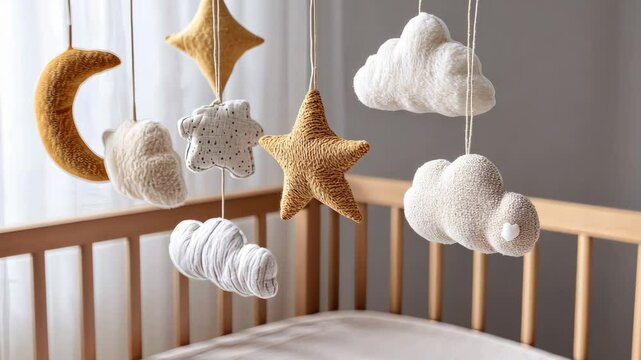 Cradle Mobile with Soft Toys Description: A delicate baby picture - Powered by Adobe