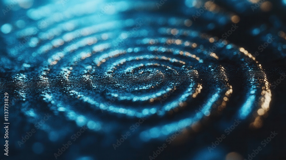 Poster blue swirling patterns on wet surface with glossy texture and soft lighting