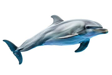 Obraz premium Graceful bottlenose dolphin swims mid-air, captured as a cutout against a plain transparent background for marine conservation graphics.