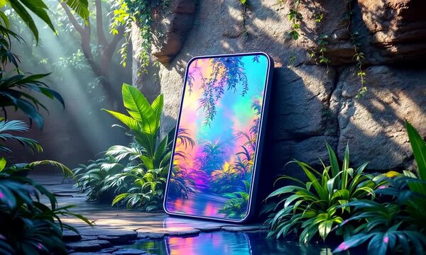 3d rendering of mirrors rectangle in nature
