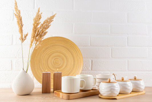 Modern kitchen table setting with minimalist decor