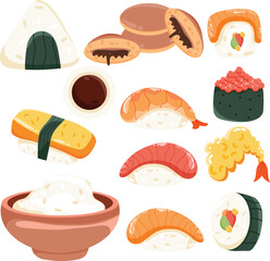 Hand drawn japanese food theme vector pack. suitable for promotional needs.