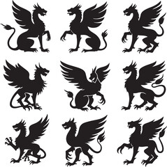 Silhouette Griffin icon, sign symbol set collection vector illustration isolate on white background