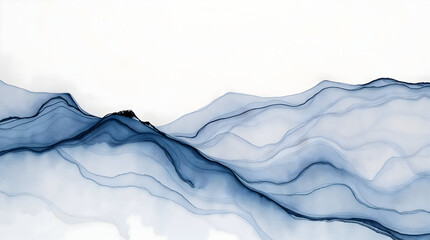 Obraz premium Abstract blue background, Delicate Watercolor Painting of Marbled Acrylic Ink Waves with Translucent Washes