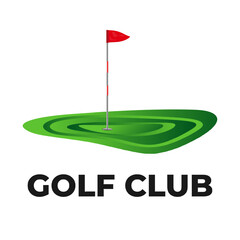 Vector illustration of a golf green with a red flag in the hole
