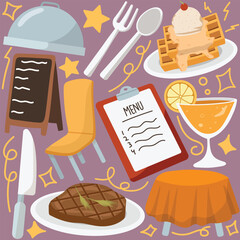 hand drawn restaurant theme vector pack elements