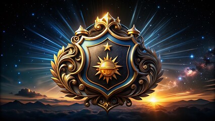 Fototapeta premium Night Family Crest Photography: Illuminated Family Logo, Dark Background, Glowing Emblem, Night Scene, Family Heritage, Symbolic Image