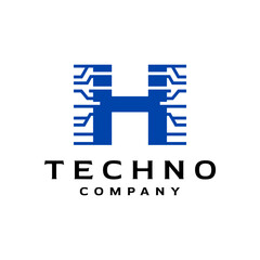 letter H logo with technology theme. futuristic logo template for technology company.