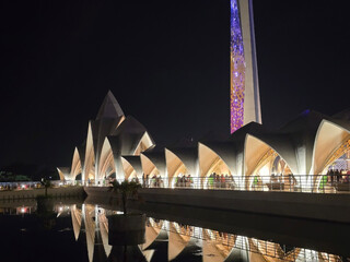 Bandung, West Java, Indonesia, November 30th 2024. The facade of Al Jabbar Mosque in the night.