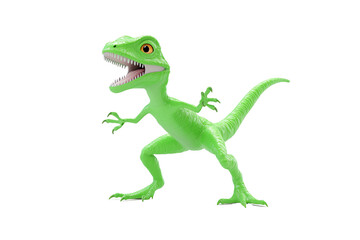Obraz premium A vibrant green dinosaur figure with an open mouth, posed dynamically as if ready to pounce.