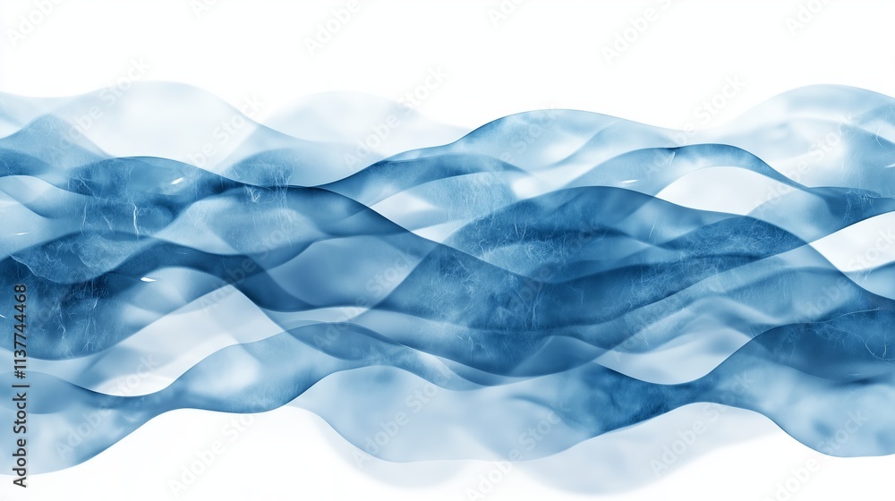 Poster blue water waves creating a rhythmic flow in an abstract design with smooth gradients at the center 