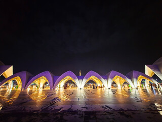 Bandung, West Java, Indonesia, November 30th 2024. The facade of Al Jabbar Mosque in the night.