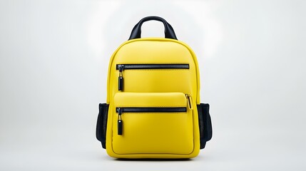 Fototapeta premium Front View Mockup of Bright Yellow Backpack Isolated on White Background for Marketing Use