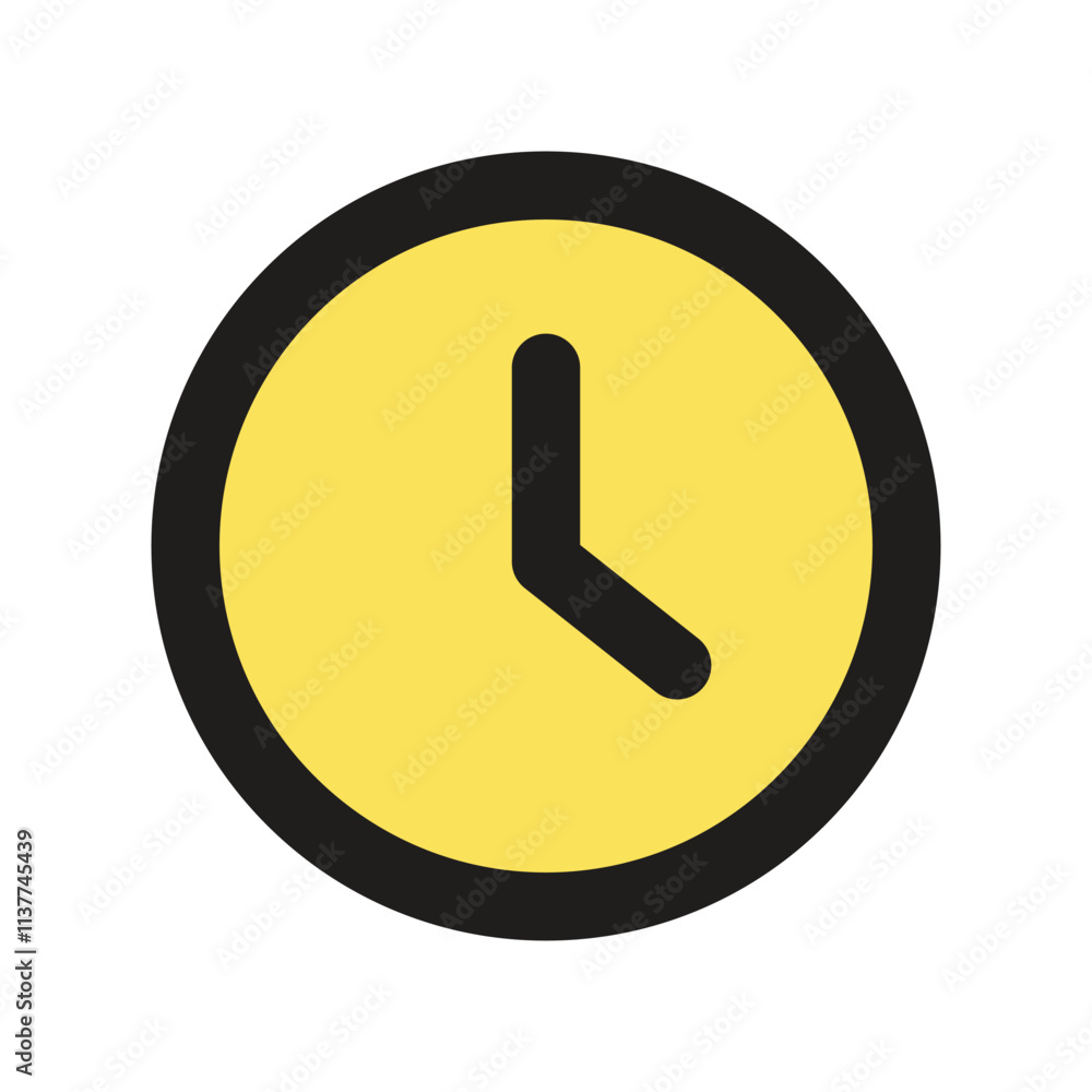 Poster a pixelated yellow analog clock displaying a simplified time indication.