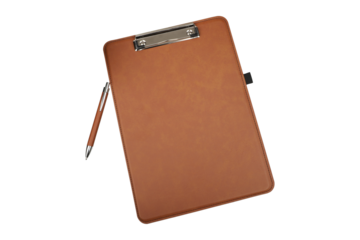 Colorful leather clipboard. Mockup clipboard. high angel shot, blank mockup, isolated white background.