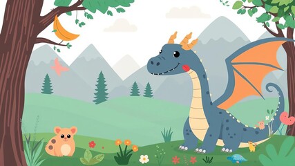 Naklejka premium Set of cute and funny dragon faces in Scandinavian style flat design, perfect for kids prints, posters, and cards, kids print, baby