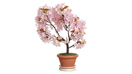Fototapeta premium Elegant Potted Cherry Blossom Bonsai Tree with Soft Pink Flowers on transparent Background