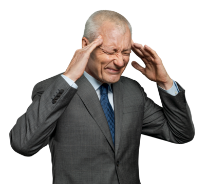 Stressed senior businessman png mockup - Powered by Adobe