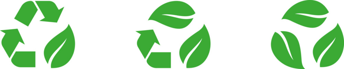 Green eco recycle sign with leaf vector illustration design