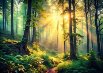 Obraz premium Vintage Style Photography Capturing the Enchantment of the Forest, Evoking the Breath of Nature Through Soft Lights and Earthy Tones in a Dreamlike Atmosphere