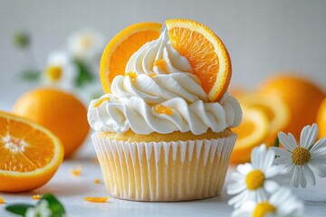 Delicious Orange Cupcake with Cream Cheese Frosting and Orange Slice