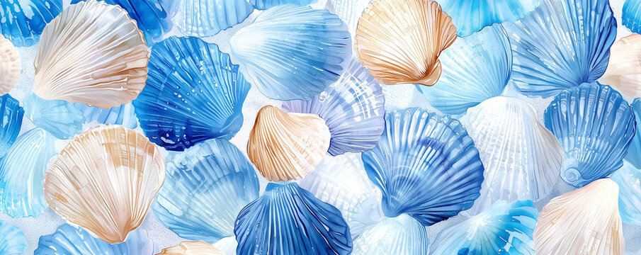 Sea shells background, vacation texture.