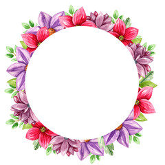 Watercolor seamless round frame of flowers