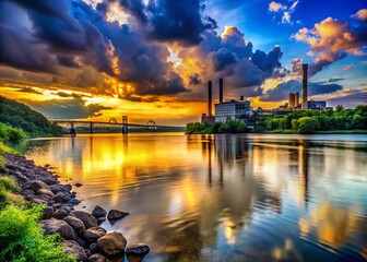 Naklejka premium Ohio River Photography: Scenic Views, Industrial History, Nature's Beauty
