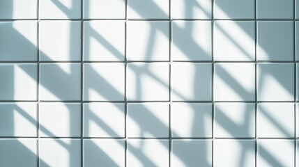 Fototapeta premium White Tiled Surface with Shadows in Kitchen, Ideal for Hygiene and Cleanliness Concepts