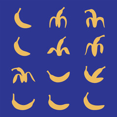 Obraz premium Yellow Banana icon vector illustration set collection