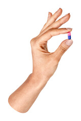Png hand holding pill, transparent background