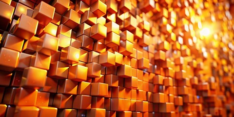 Orange Cube Wall Spotlight Bokeh Background, Abstract Geometric Photography, Bright Light,  Deep Depth of Field, Studio Lighting,  Architectural Photography
