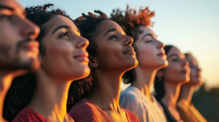 Fototapeta premium Diverse Friends Looking Upward in Golden Natural Light