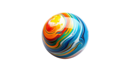 A Stunning Colorful Marble with Intricate Swirls Captured on a White Background, Perfect for Artistic Projects and Creative Designs.