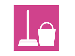 Color icon representing cleaning services occupation. Vector symbol broom and a bucket.