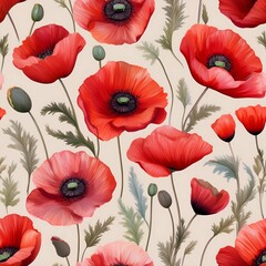 Obraz premium Elegant Red Poppy Floral Design with Green Foliage