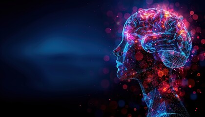 lock and brain low poly blue