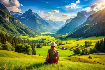 Fototapeta premium Overweight Person in Scenic Landscape: Health, Nature, Obesity, Wellness, Weight Management Photography