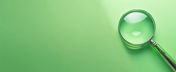 Close-up of magnifying glass on green background, symbolizing search or investigation, minimalistic design