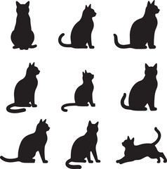 Silhouette cat icons set collection vector art illustration 