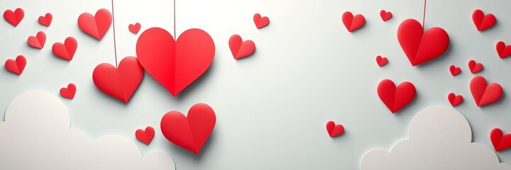 Valentine's Day vertical banners with paper cut clouds, hearts, and vector illustration for holiday brochure design and greeting cards, clouds, Valentine's Day