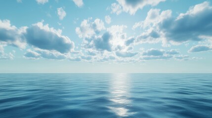 Obraz premium Tranquil Panoramic View of Blue Sky and Calm Ocean Water Surface