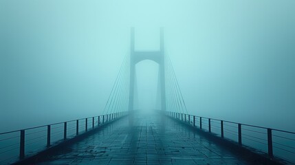 Fototapeta premium Misty bridge path disappearing into fog.