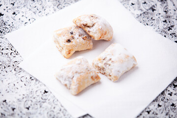 Stollen Bites on bright background. Soft focus. Close up.