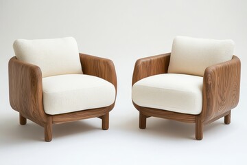 Modern solid wood single sofa chair set with armrests and fabric cover, minimalist brown Scandinavian design for living room interior.