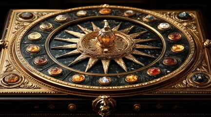 Obraz premium Ornate astrological compass with gemstones.