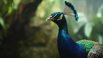 Obraz premium Majestic Peacock Displaying Its Vibrant Feathers in Nature