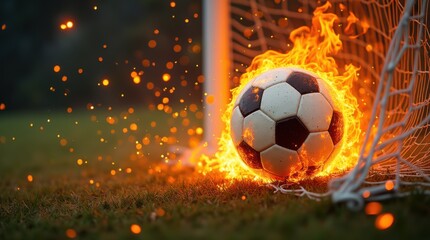 Naklejka premium Flaming Soccer Ball Goal